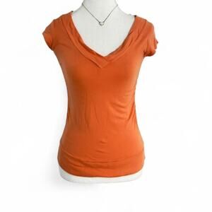 Y2K 2000s Agaci Fitted Super Flattering Staple Piece Summer Orange Short Sleeve